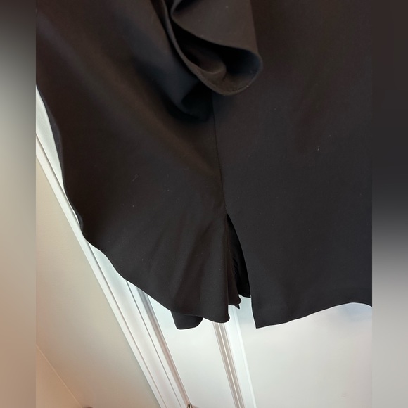 Badgley Mischka Black Dolman Sleeve Crepe Blouson Ruffle Knee Length Dress - Picture 5 of 7